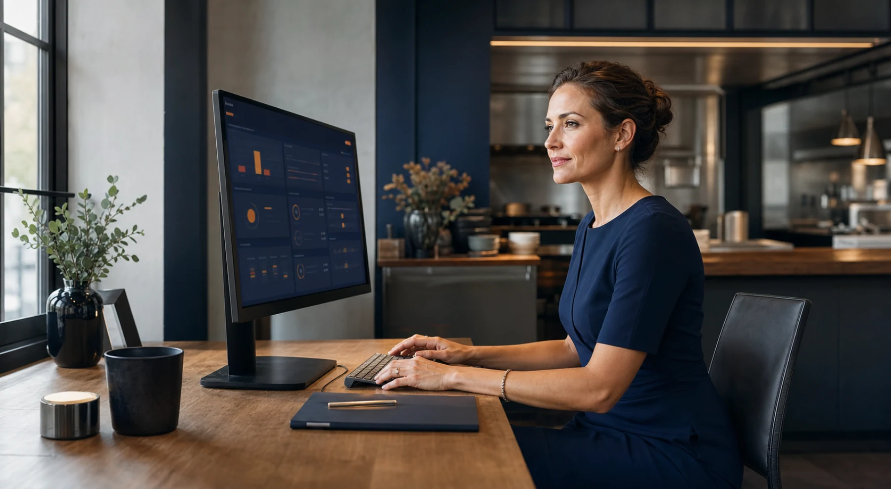 Restaurant operator using Posdoo at a desktop workstation